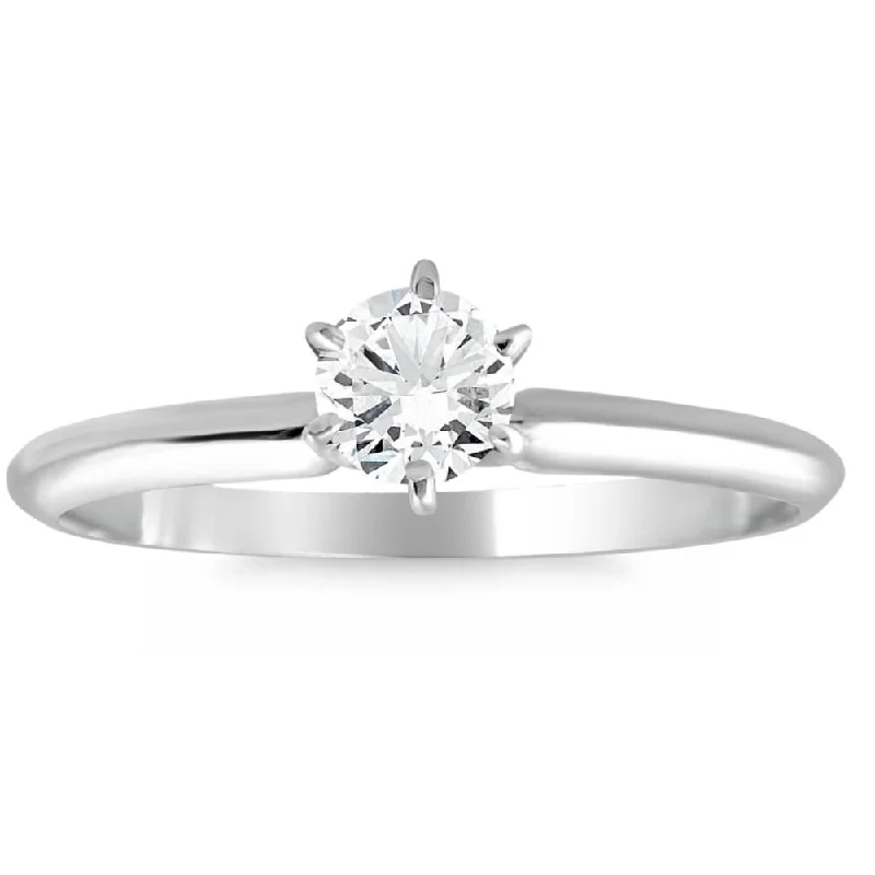 Ladies gold engagement ring-VS 1/3Ct Solitaire Round Cut Diamond Engagement Ring in 14k Gold Lab Grown