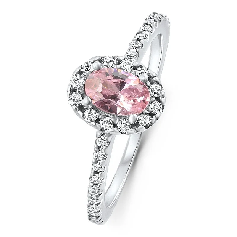 Ladies three-stone engagement ring-1 1/10Ct Pink Topaz Diamond Engagement Anniversary Ring Gold Lab Grown