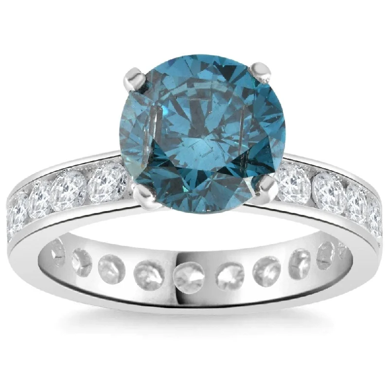 Ladies radiant cut engagement ring-4 Ct TW Blue & White Diamond Eternity Engagement Ring in White Gold