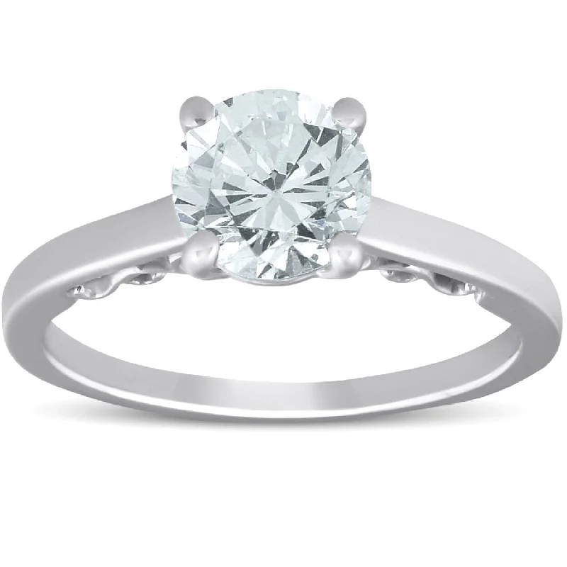 Ladies modern engagement ring-1 1/2 Ct Diamond & CZ Engagement Ring White Gold