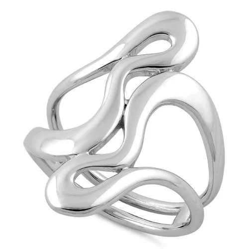 Ladies pearl ring-Sterling Silver Abstract Wriggle Ring