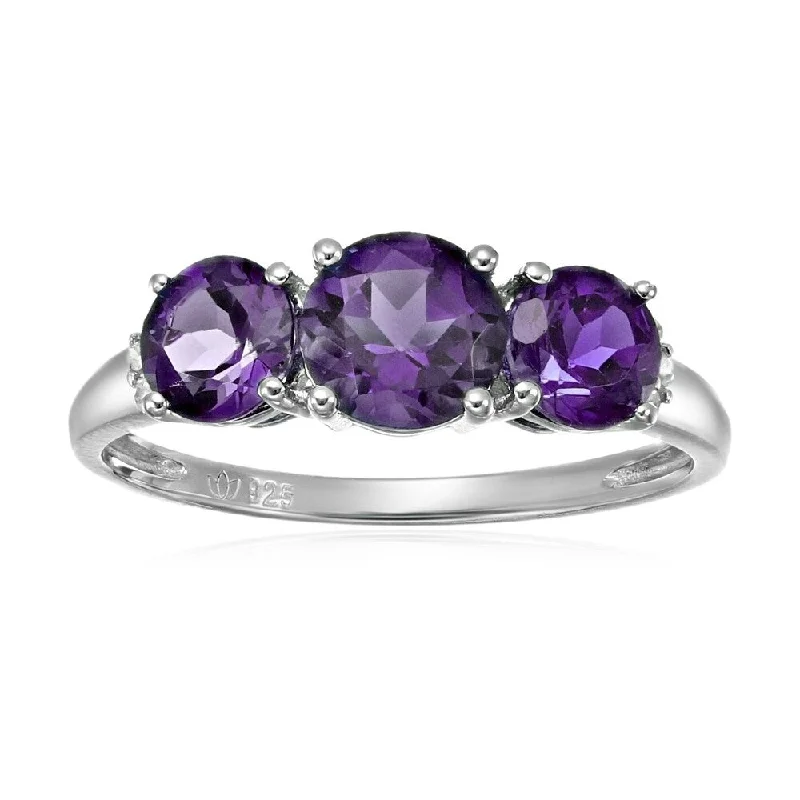 Ladies emerald engagement ring-Sterling Silver Amethyst and Diamond Accented 3-stone Engagement Ring - Purple