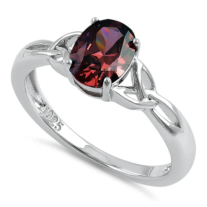 Ladies vintage-inspired ring-Sterling Silver Charmed Oval Rhodolite CZ Ring