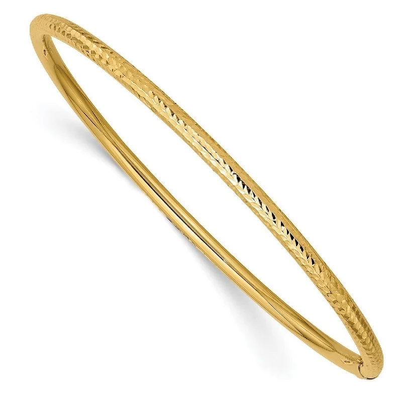 Ladies customized bracelet-Curata 10k Yellow Gold 8" 3mm Diamond Cut Tube Slip on Stackable Bangle Bracelet