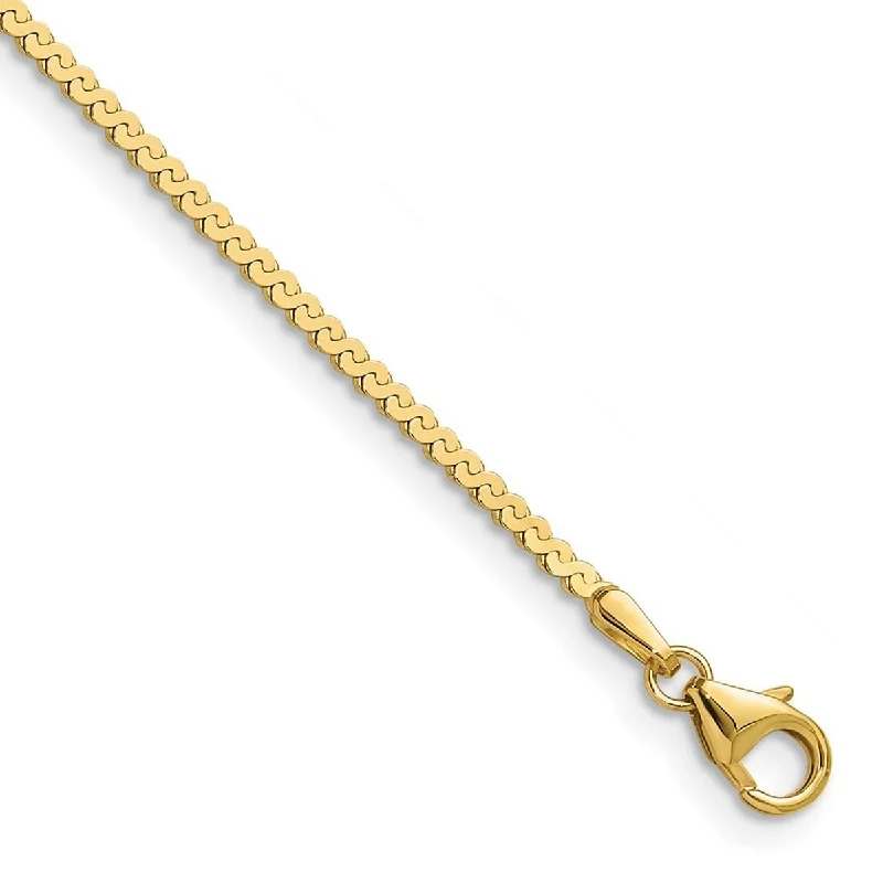 Ladies silver chain bracelet-Curata 14k Yellow Gold 1.55mm Serpentina Chain Bracelet Options: 7" 8"