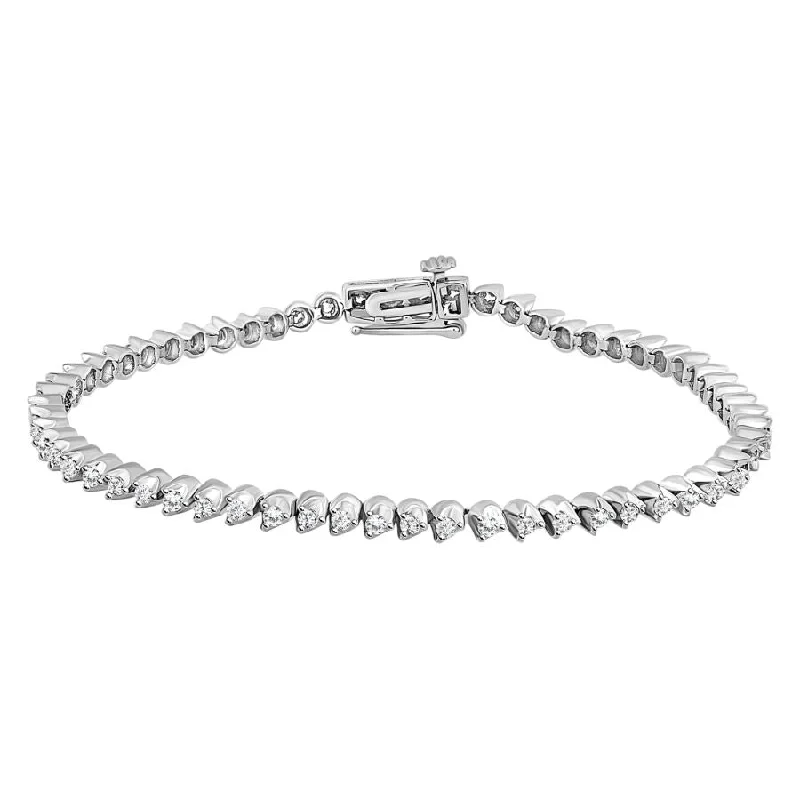 Ladies modern bracelet-LADIES BRACELET 1.00CT ROUND DIAMOND 10K WHITE GOLD