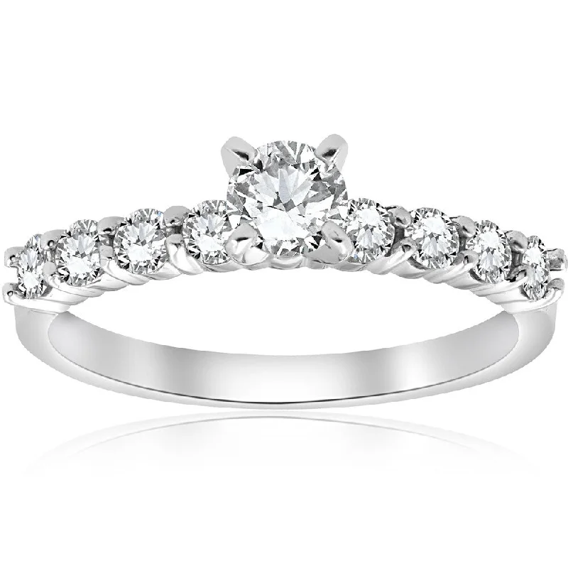 Ladies unique platinum engagement ring-Pompeii3 14K White Gold 1 ct TDW Round Diamond Engagement Ring