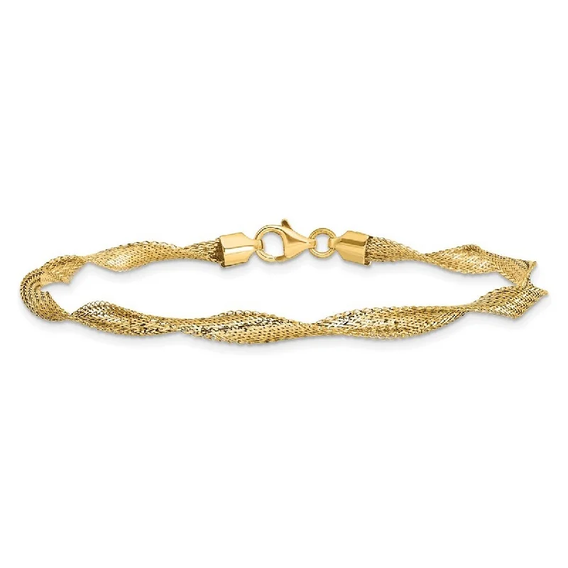 Ladies luxury silver bracelet-Curata 14k Yellow Gold 7.5" Twisted Mesh Stretch Bracelet