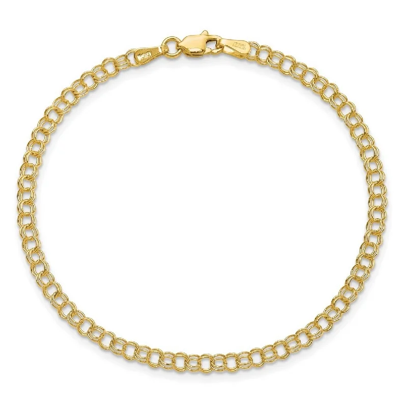 Ladies friendship bracelet-Curata 14k Yellow Gold 3.5mm Hollow Double Link Charm Bracelet Options: 7" 8"