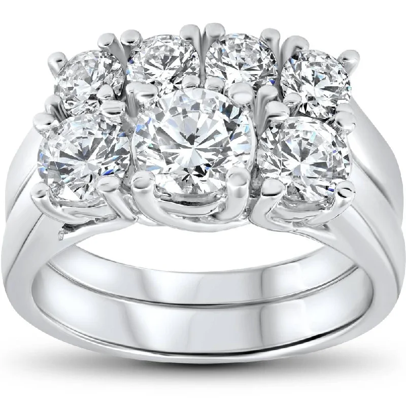 Ladies platinum and diamond engagement ring-3 ct Diamond Engagement Wedding Ring Set 3-Stone Matching Band White Gold