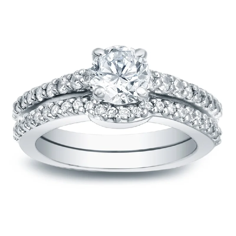 Ladies unique platinum engagement ring-Auriya Platinum 1 carat TW Round Diamond Engagement Ring Set