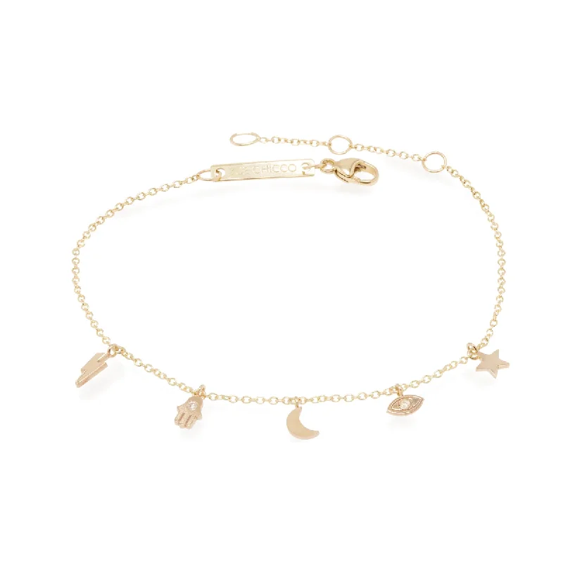 Ladies silver bangle-Zoe Chicco | Itty Bitty Dangling Charm Bracelet