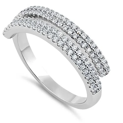 Ladies vintage wedding band-Sterling Silver Elegant Spiral CZ Ring