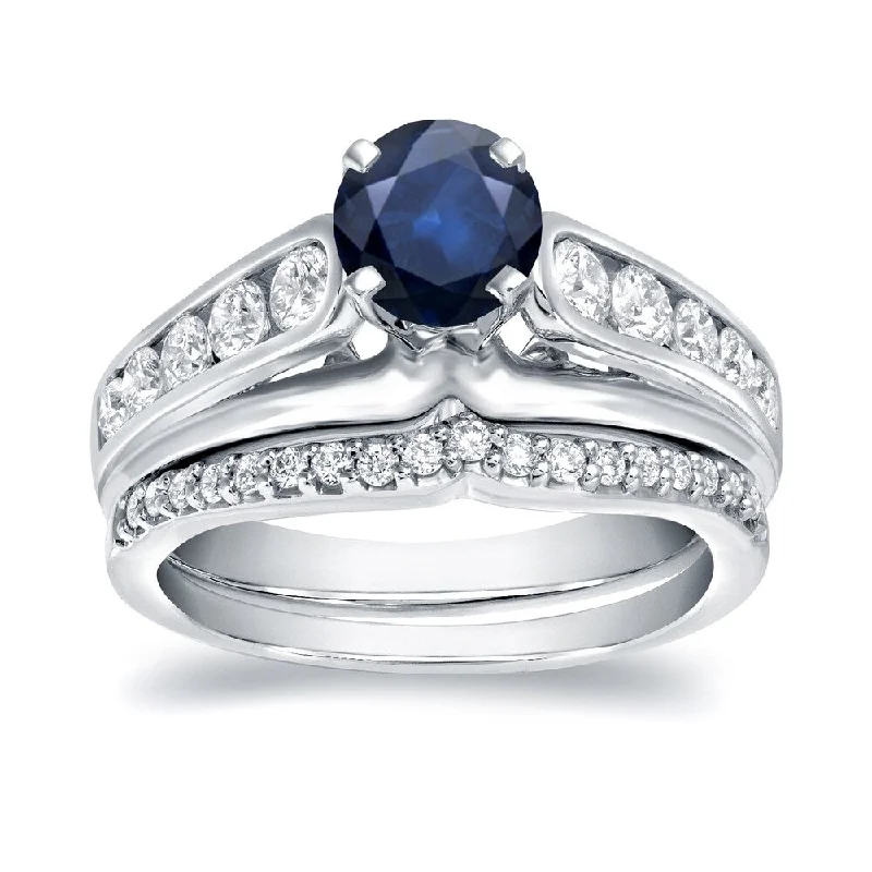 Ladies engagement ring with aquamarine-Auriya 14k Gold 1/2ct Blue Sapphire and 4/5ctw Diamond Engagement Ring Set 14k White Gold