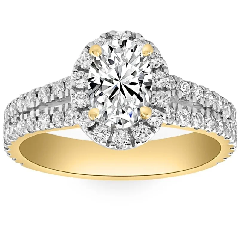 Ladies vintage style engagement ring-2Ct Diamond Oval Lab Grown Halo Engagement Ring White, Yellow or Rose Gold