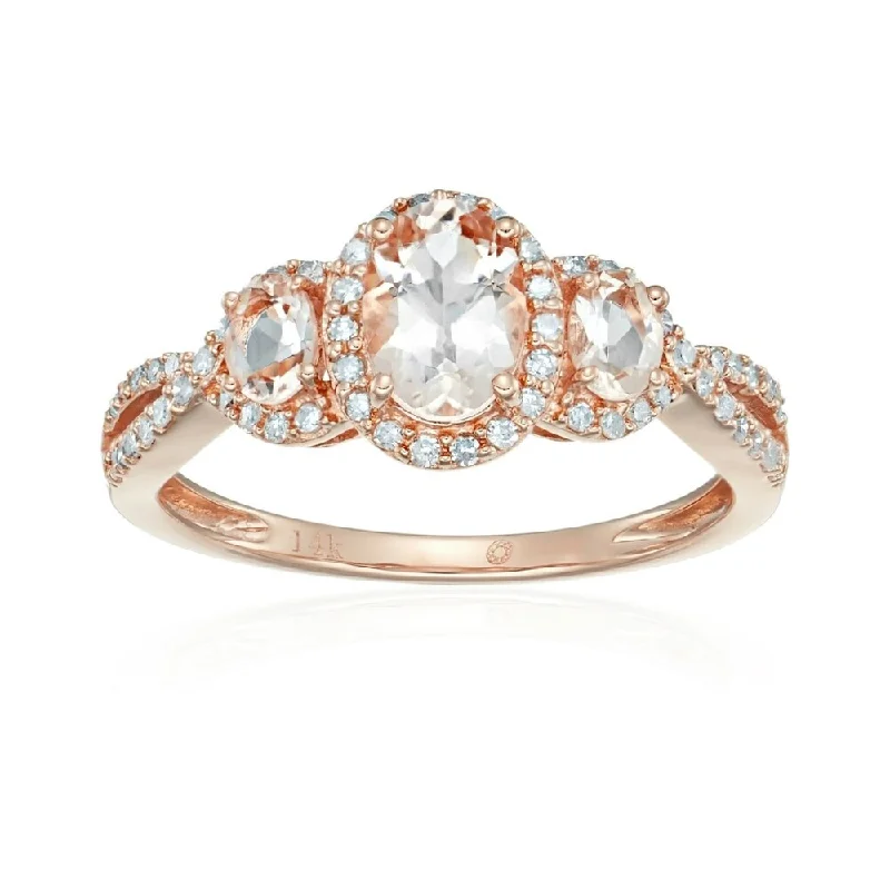 Ladies custom engagement ring with engraving-14k Rose Gold Morganite & Diamond Engagement Ring