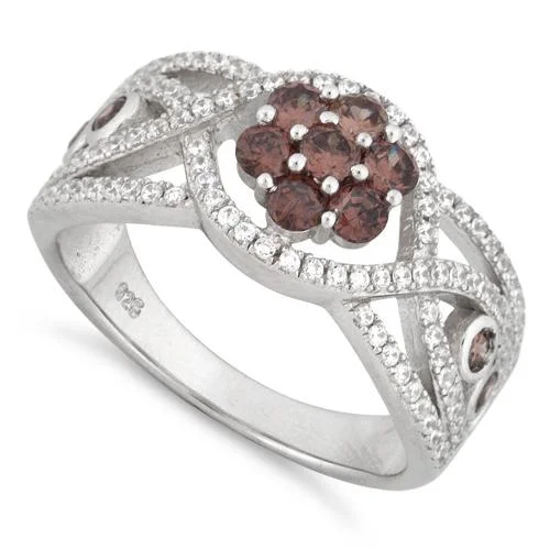 Ladies fashion ring-Sterling Silver Flower Pave CZ Ring