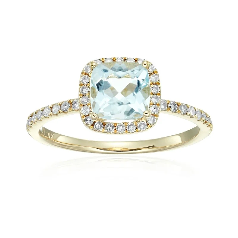 Ladies platinum engagement ring-10k Yellow Gold Aquamarine and Diamond Engagement Ring