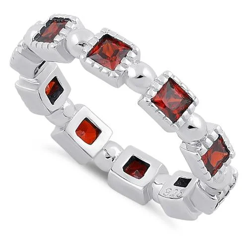 Ladies diamond ring-Sterling Silver Princess Cut Garnet Eternity CZ Ring