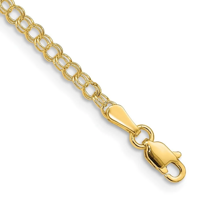 Ladies trendy bracelet-Curata 10k Yellow Gold 3mm Solid Double Link Charm Bracelet Options: 6" 7" 8"