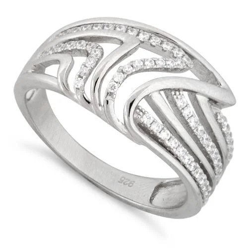 Ladies topaz ring-Sterling Silver Shark Fin Pave CZ Ring