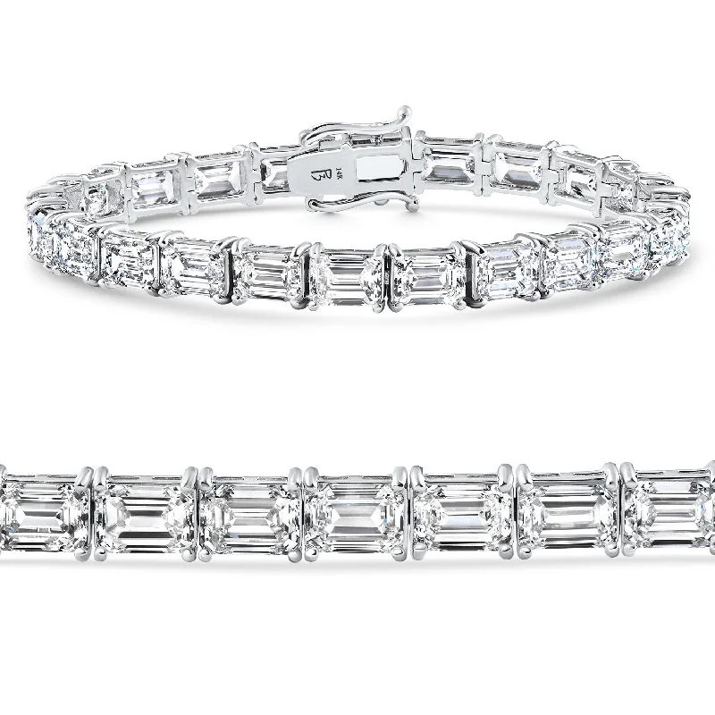 Ladies unique bangle-26Ct Emerald Cut Diamond East West Tennis Bracelet Gold Lab Grown 7"