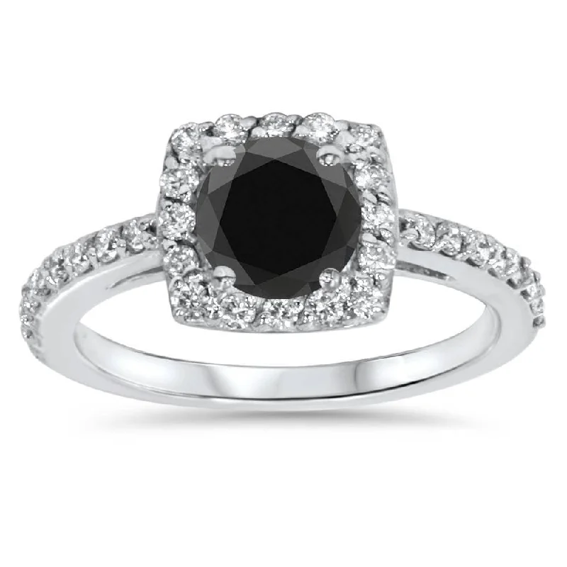 Ladies custom halo engagement ring-1 3/8ct Diamond & Black Engagement Ring White Gold