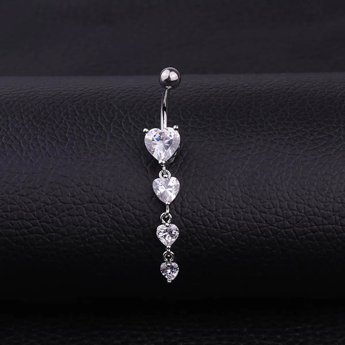 Ladies gemstone ring-Fashion Heart Stainless Steel Inlaid Zircon Belly Ring