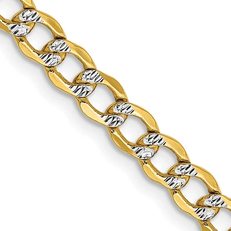 Ladies crystal bracelet-Curata 14k Yellow Gold Mens 4.3mm Semi solid Pave Curb Chain Bracelet Options: 8" 9"