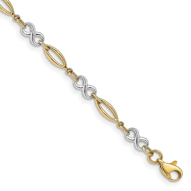 Ladies wedding bracelet-Curata 10k Two tone Gold 7.5" 4mm Polished Infinity Bracelet