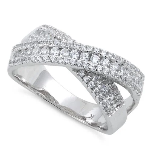 Ladies eternity band ring-Sterling Silver Elegant Overlapping Clear CZ Ring