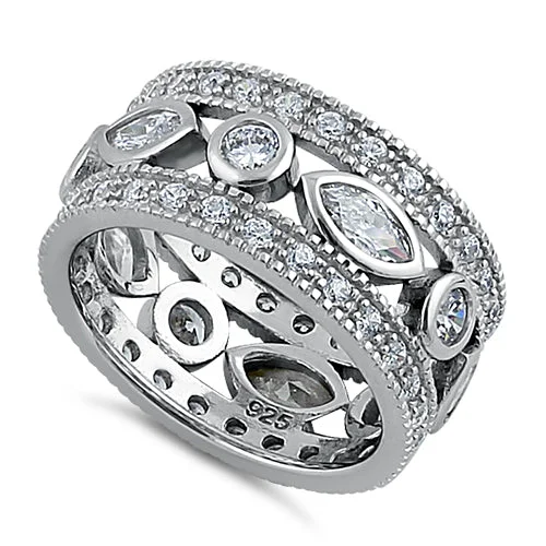 Ladies modern engagement ring-Sterling Silver Marquise and Round CZ Ring