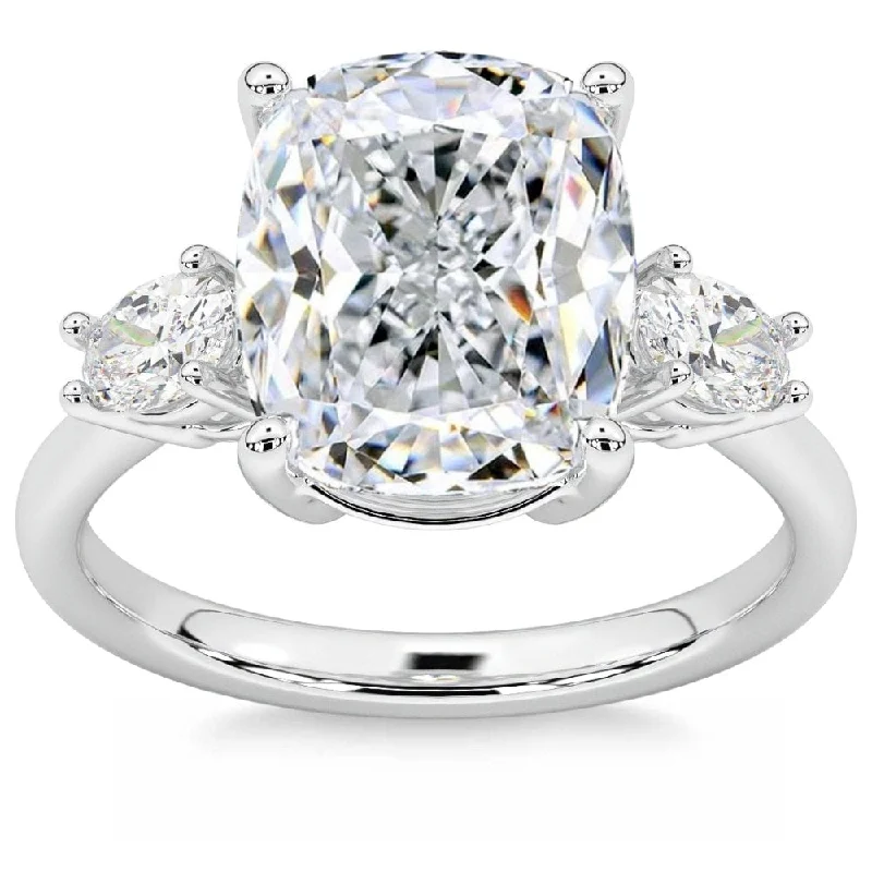 Ladies wedding engagement ring set-Certified 6Ct Cushion Cut 3-Stone Diamond Engagement Ring Gold Lab Grown