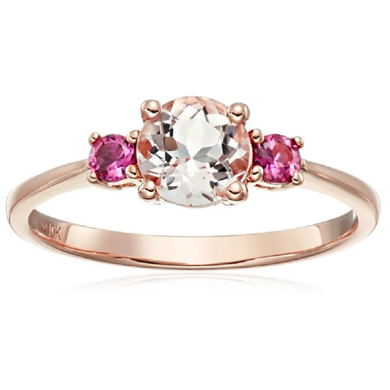 Ladies rose gold solitaire engagement ring-10k Rose Gold Morganite and Pink Tourmaline Solitaire Engagement Ring