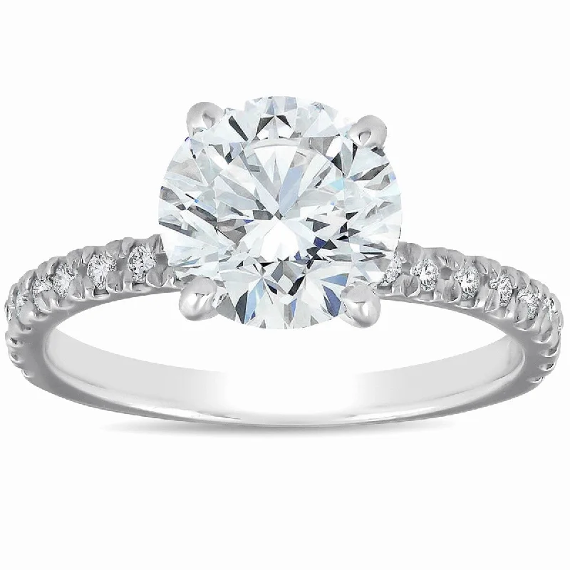 Ladies affordable engagement ring-2 1/3 Ct Diamond Solitaire Engagement Ring 14k White French Pave Set