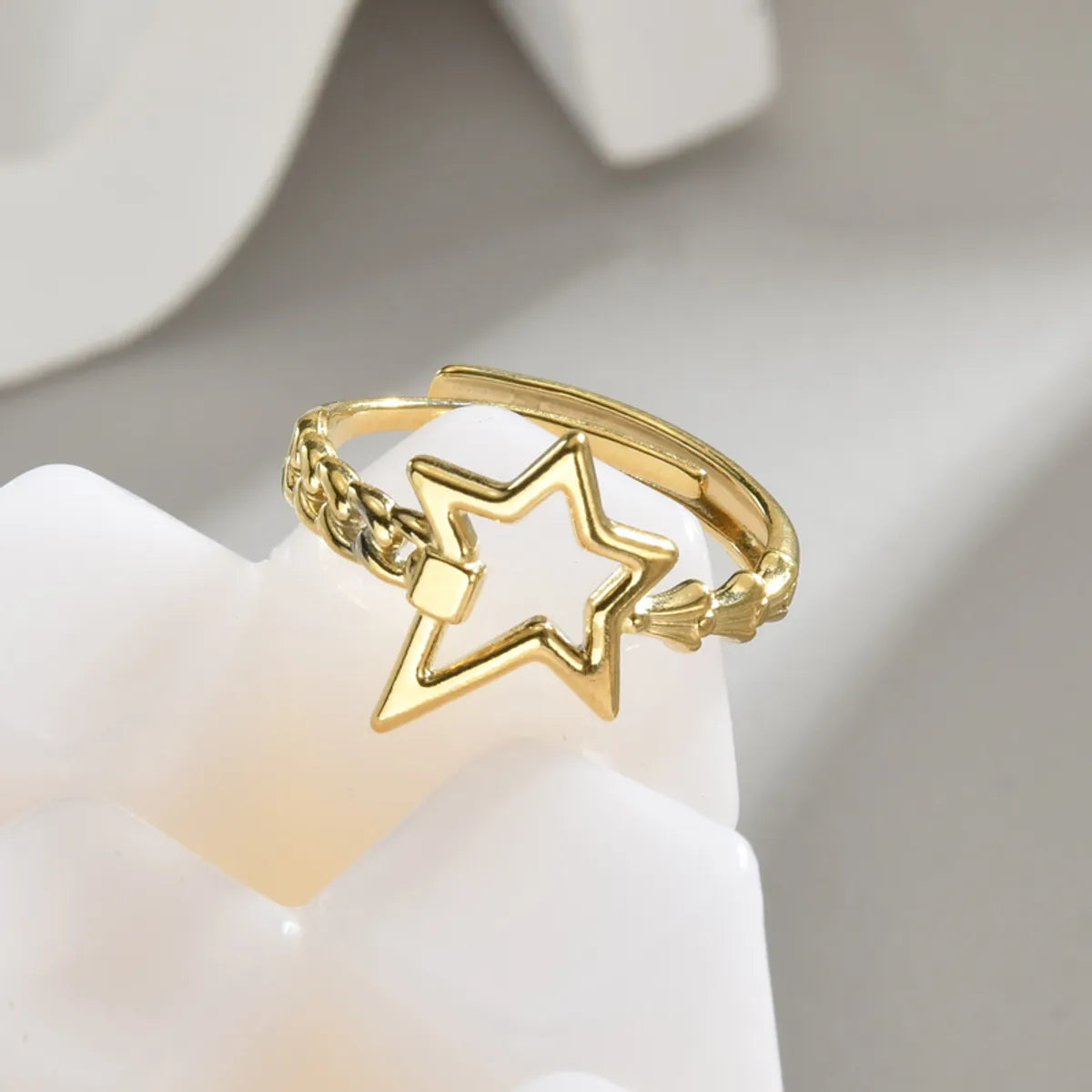 Ladies silver stackable rings-Ig Style Pentagram Stainless Steel Plating 14k Gold Plated Open Rings