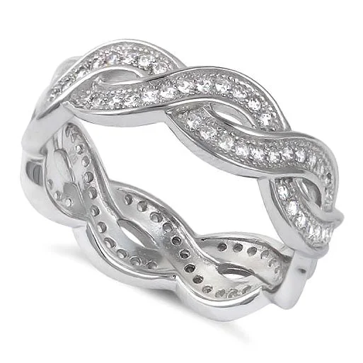 Ladies wedding ring-Sterling Silver Twisted Eternity CZ Ring