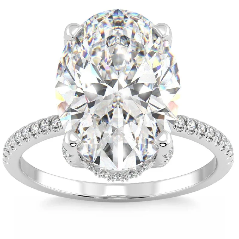 Ladies elegant engagement ring-Certified 5.33Ct Oval Diamond Side Halo Engagement Ring Gold Lab Grown