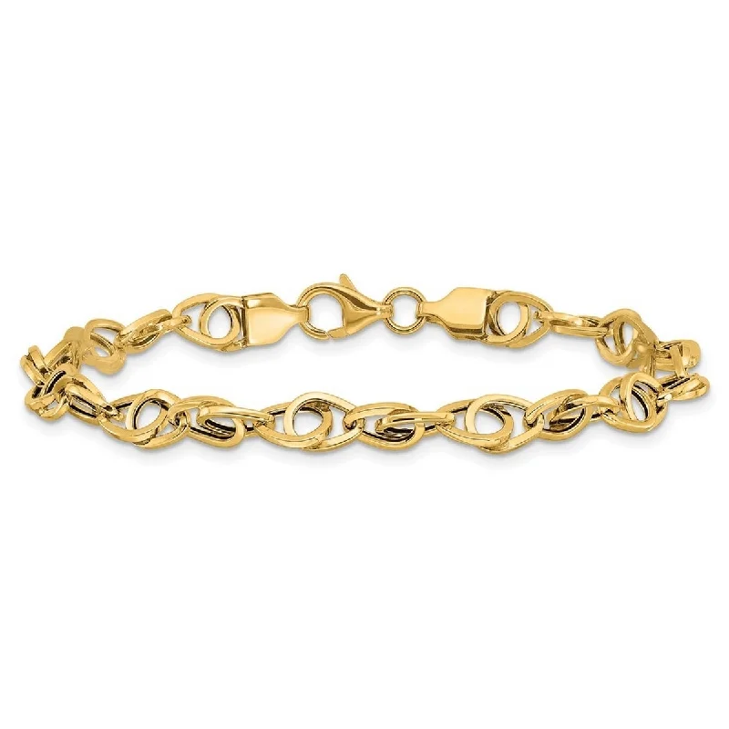 Ladies silver tennis bracelet-Curata 14k Yellow Gold 7.5" 6mm Polished Fancy Link Bracelet