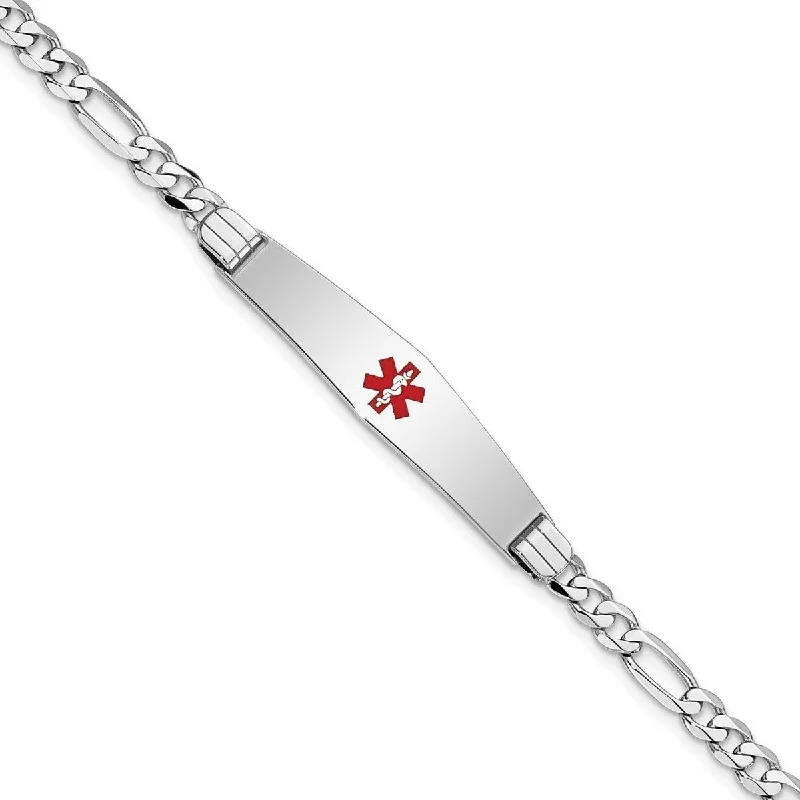 Ladies sterling silver bracelet-Curata 14k White Gold 7" or 8" 8.8mm Engravable Medical Red Enamel Figaro Link ID Bracelet