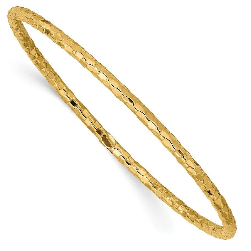 Ladies braided bracelet-Curata 10k Yellow Gold 8" 3mm Textured Slip on Bangle Bracelet