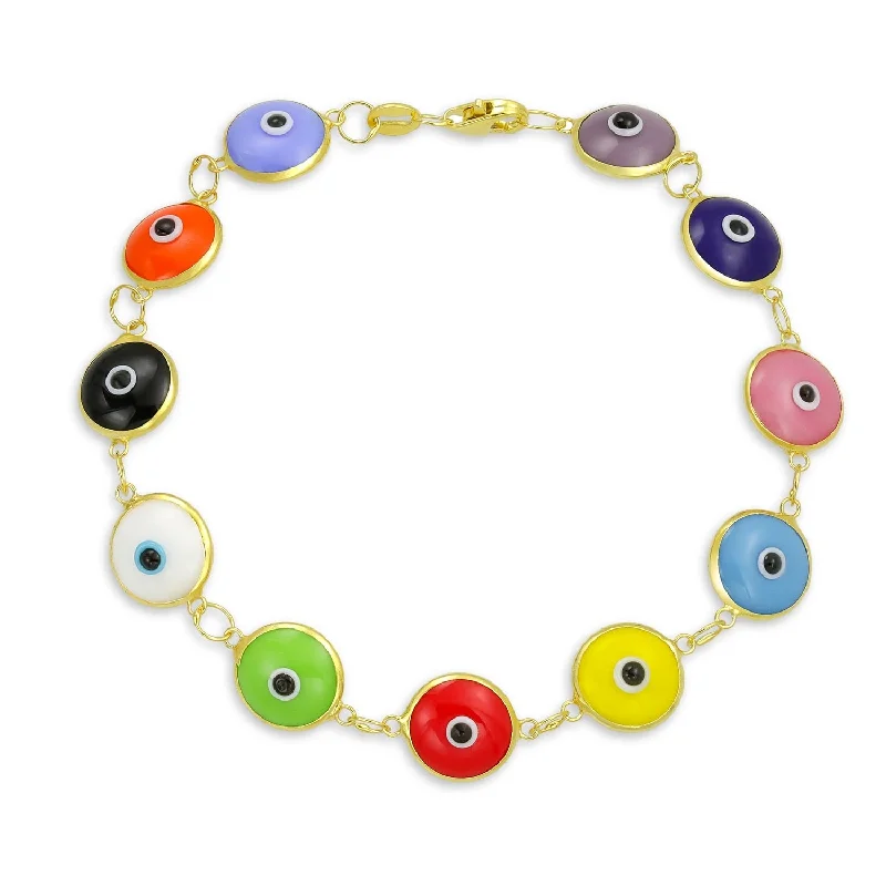 Ladies leather bracelet-Protection Good Luck Amulet Strand Bracelet with Multicolor Evil Eye Beads 7-7.5 Inch