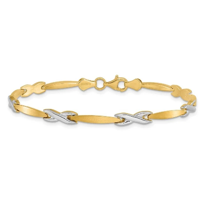 Ladies silver bangle-Curata 10k Two tone Gold 7.5" Polished and Brushed X and Bar Bracelet