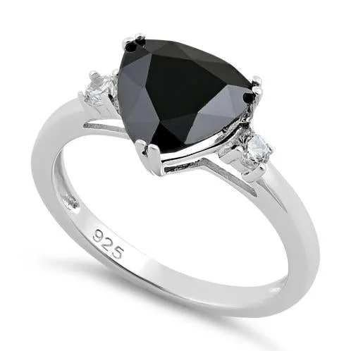 Ladies amethyst ring-Sterling Silver Trillion Cut Black CZ Ring