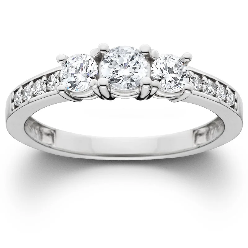 Ladies eternity band engagement ring-Platinum 1Ct Lab Grown Diamond Three Stone Engagement Ring