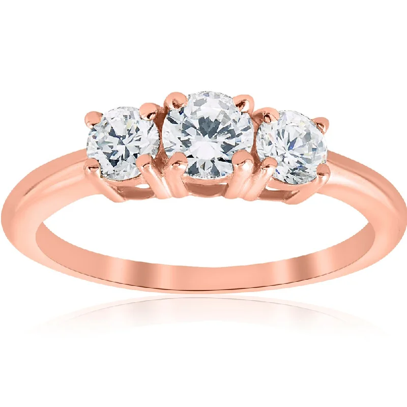 Ladies 18k gold engagement ring-14k Rose Gold 1ct TDW Diamond Three Stone Engagement Ring (I-J, I2-I3)