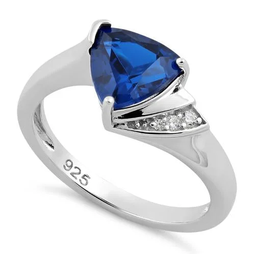 Ladies diamond ring set-Sterling Silver Elegant Trillion Cut Blue Spinel CZ Ring