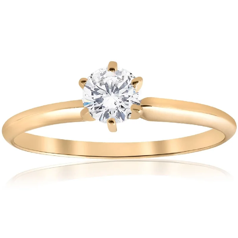 Ladies custom engagement ring-Yellow Gold 1/2ct Round Solitaire Diamond Engagement Ring