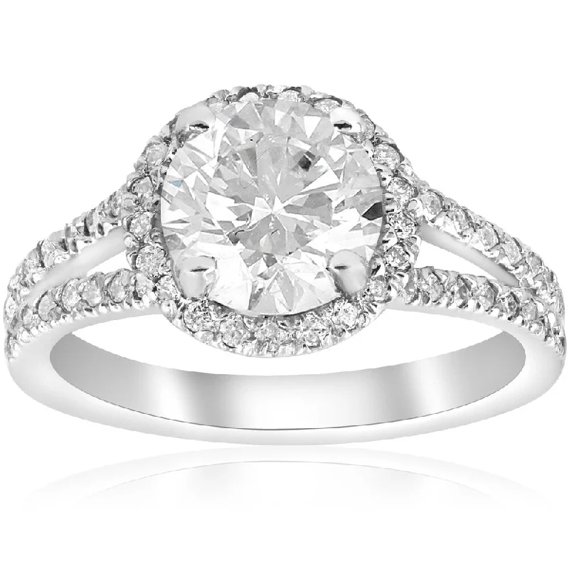 Ladies custom wedding engagement ring set-14K White Gold 2 1/2 ct TDW Diamond Clarity Enhanced Halo Split Shank Engagement Ring (H-I,I2-I3)