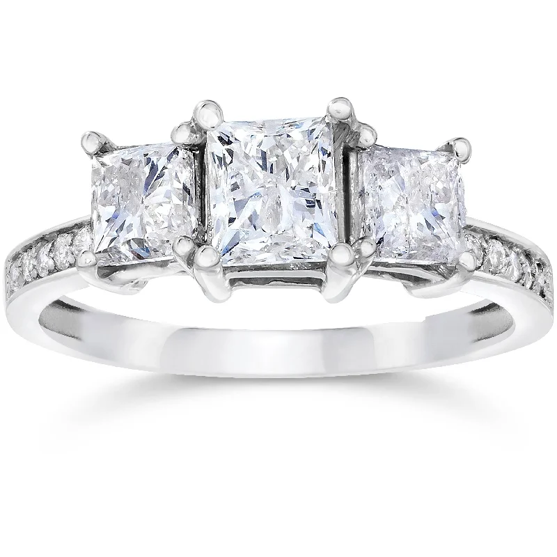 Ladies timeless engagement ring-2ct Three Stone Princess Cut Diamond Engagement Ring White Gold